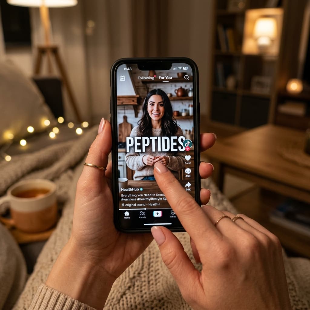 Stylized phone showing peptide content